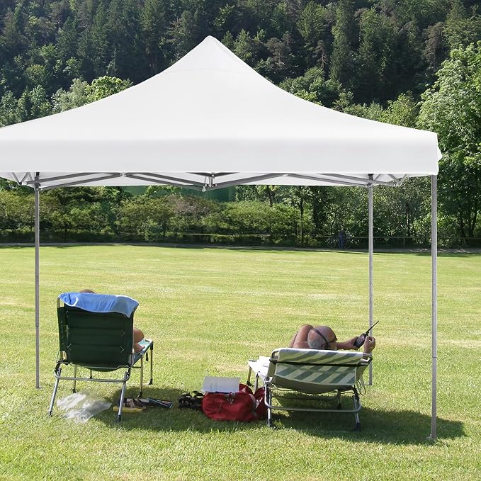 OLIXIS 10x10 FT Pop Up Canopy Tent, Sun Shade Instant Beach Canopy with Windproof Sand Bags, Heavy Duty Portable Outdoor Shelter for Beach Yard Party Events, Solid White