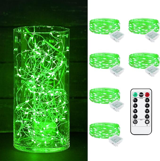 6 Pack Fairy Lights Battery Operated with Remote Timer 8 Lighting Modes,7ft 20 LED Waterproof Mini String Lights for Halloween Christmas Table Centerpieces Bedroom Decorations,Green