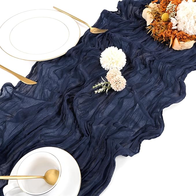 20 Pack Cheesecloth Table Runner - 17x108 Inch Navy Blue Boho Gauze Cheese Cloth Table Runners for Baby Bridal Shower Decoration Wedding Party Summer Garden Farmhouse