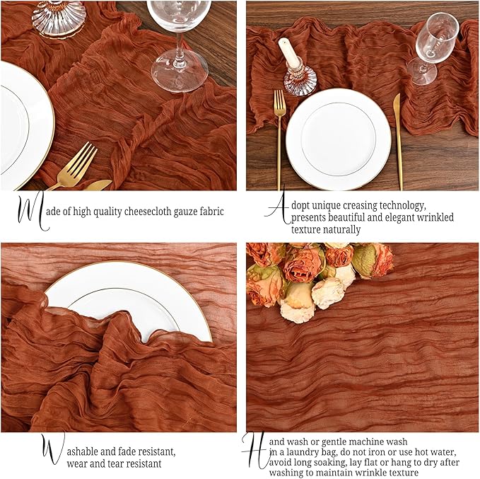12 Pack Terracotta Fall Table Runner 10Ft Cheesecloth Table Runner Rustic Gauze Table Runners Romantic Long Sheer Fabric Cheese Cloth Table Runners for Wedding Party Bridal Baby Shower