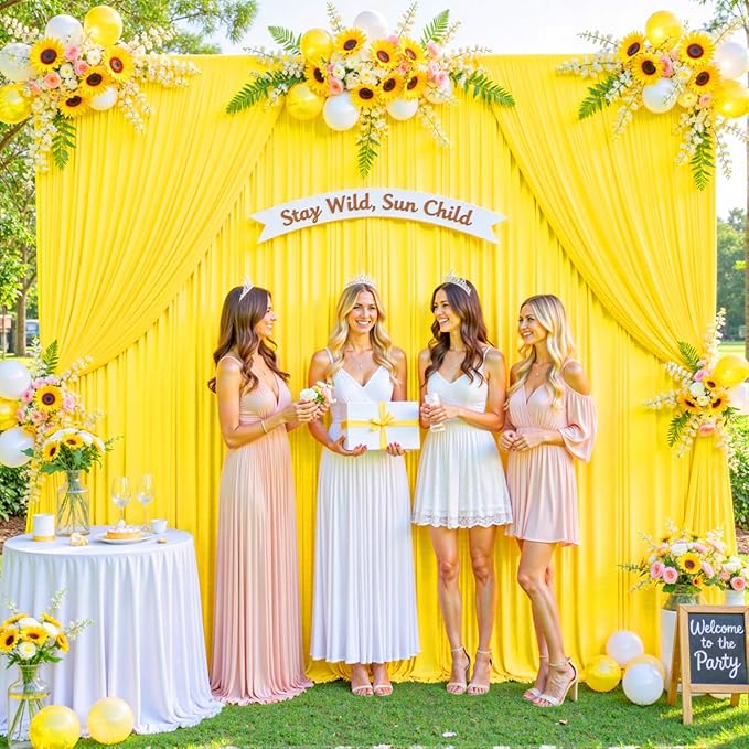 10ft x 7ft Yellow Backdrop Curtain for Parties Yellow Wrinkle Free Backdrop Drapes Panels for Birthday Party Baby Shower Wedding Photo Photography Polyester Fabric Background Decoration
