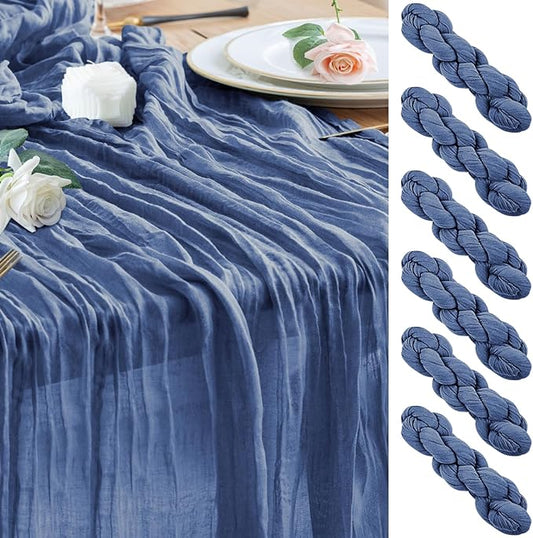 Wokceer Cheesecloth Table Runner 6Pack 10FT Blue Christmas Gauze Cheese Cloth Table Runner for Party Long Rustic Sheer Table Runners for Baby Bridal Shower Wedding Easter Table Decor