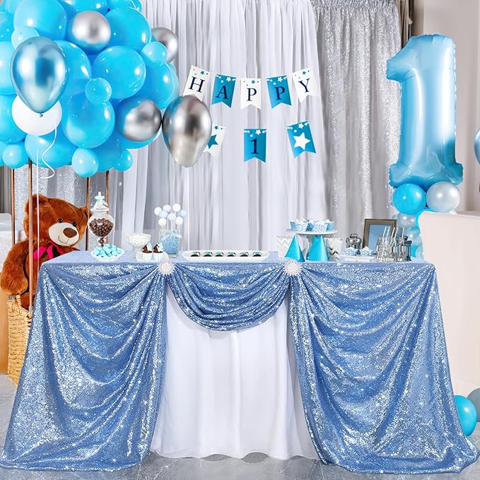 B-COOL Sequin Tablecloth Shimmery Tablecloth Tabletops for Tables Baby Blue Shimmer Table Fabric for Wedding Christmas Birthday Decoration 50x50 Inch