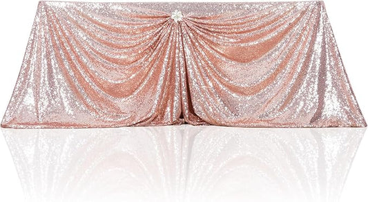 PartyDelight 90"x132" Rectangle Rose Gold Sequin Tablecloth Professional Floor-Length Drop for 6ft Banquet Tables High-Density 3mm Stitched Sequins for Grand Weddings, Receptions & Gala Decor