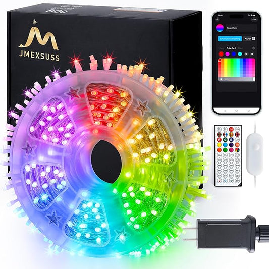 JMEXSUSS 800 LED RGB String Light Outdoor Indoor with Remote, Color Changing Christmas Lights Clear Wire Smart Lights Plug in for Bedroom Tree Room Party Birthday Xmas Decorations