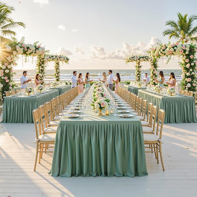 6 Packs Sage Green Tableclothes for 6 Foot Rectangle Tables, Wrinkle Free Fitted Table Cloth 6ft Stretch Table Cover with Skirt for Parties Weddings Birthday Banquet Baby Shower