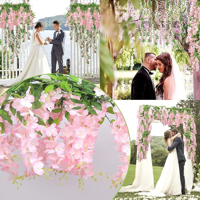 Findosom Wisteria Artificial Flowers Garland, 10Pcs Total 72FT Pink Wisteria Hanging Flowers, Flower Garland Decorations for Home Garden Outdoor Ceremony Wedding Arch Decoration