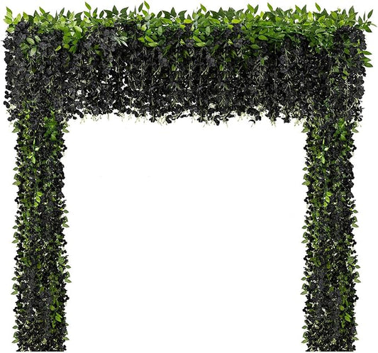 U'Artlines 10Pcs 7.2 Ft/Piece Artificial Wisteria Garland Silk Fake Black Wisteria Flowers Hanging Greenery Vines Garlands Rattan for Home Garden Wedding Arch Party Indoor Outdoor Décor