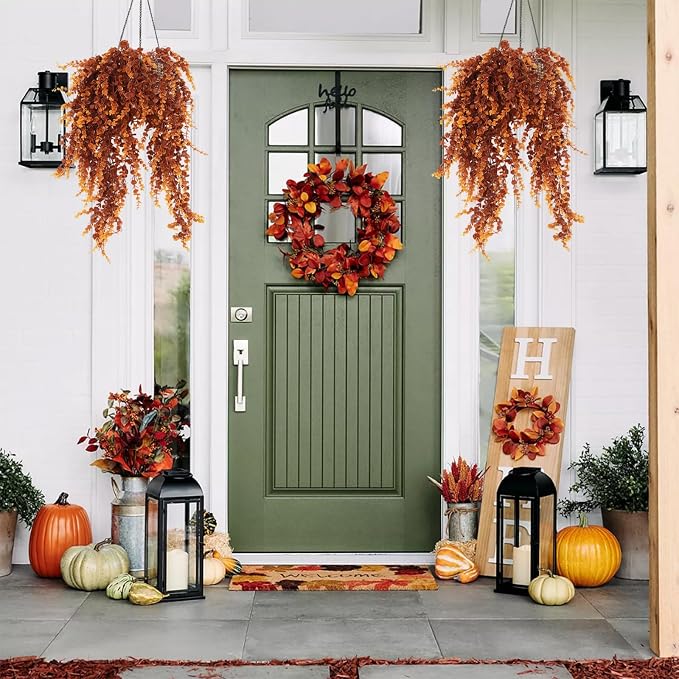 RECUTMS 3Pcs 31.5" Artificial Monkey Hanging Plants Fake Hanging Vine Plant | UV Resistant,Fake Brown Vine,Faux Eucalyptus Leaves Greenery for Fall Wall Garden Porch Outdoor Wedding Courtyard Decoration