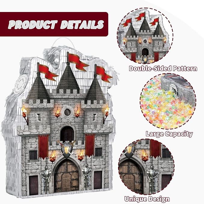 WERNNSAI Medieval Castle Piñata - Medieval Piñata with Blindfold and Bat for Kids Knight Birthday Party Decorations Gothic Castle Vampire Cosplay Halloween Party Supplies
