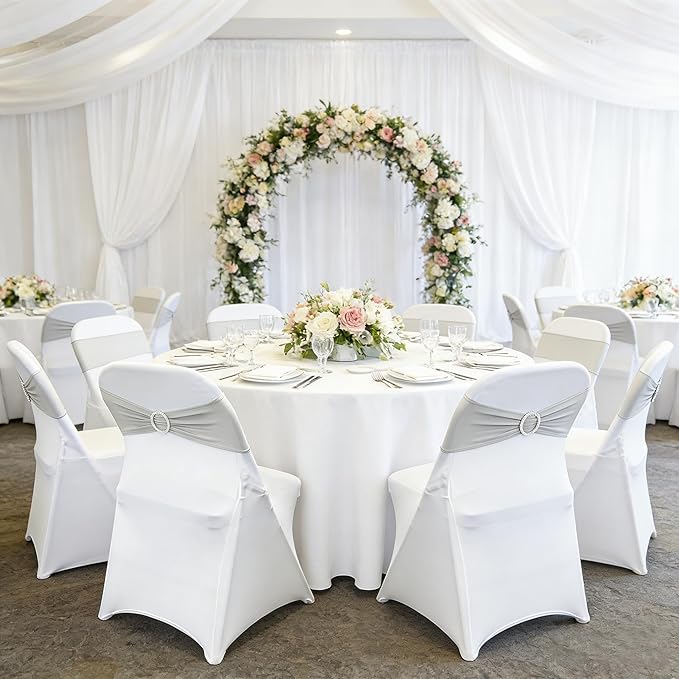 Spandex Chair Sashes Bands 30PCS Stretch Chair Ties Bows with Buckle Slider for Wedding Party Banquet Decoration (Silver)