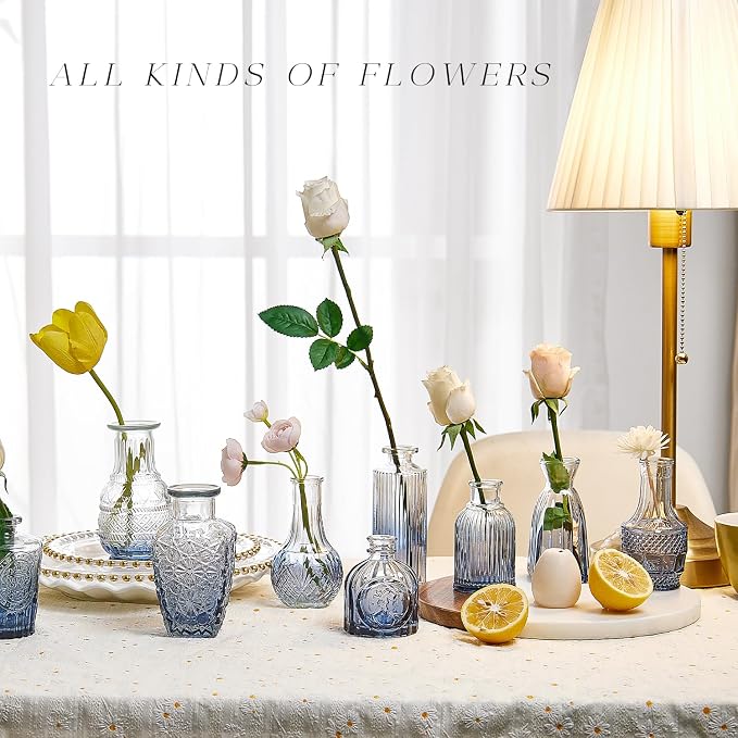 Glass Bud Vase Set of 30, Small Flower Vases, Glass Vases for Centerpieces, Vintage Home Table Decorations Bud Vases (30 Pcs, Blue)