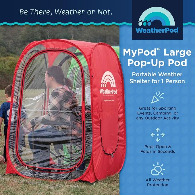 WeatherPod® Pop-Up Sports Tent 1-2 Person – Instant Setup MyPod™ Original Shark Tank All-Weather Shelter for Outdoor Sports, Rain, Wind & Cold