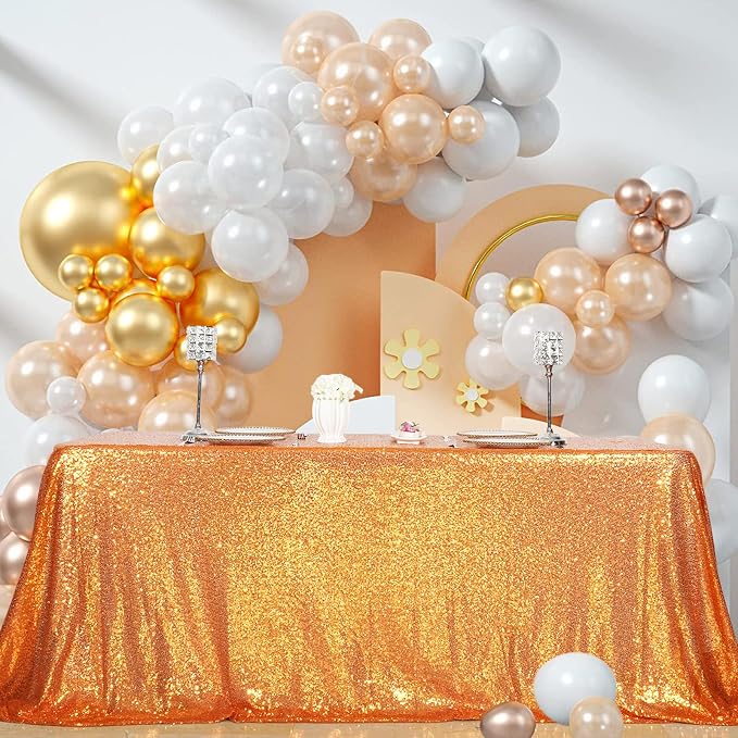 Juya Delight Orange Sequin Tablecloth Rectangular‌ 60''x102'' Sparkly Glitter Table Cloth for Wedding Birthday Party Festival Ceremony Cake Dessert Table Decoration