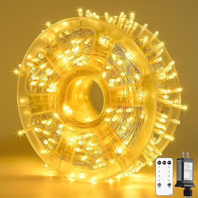 JMEXSUSS 400 LED Christmas Lights Indoor Outdoor, 132 ft Warm White String Lights Plug in with Remote, 8 Modes Twinkle Christmas Tree Lights for Bedroom Outside Patio Home Party Xmas Holiday Decor