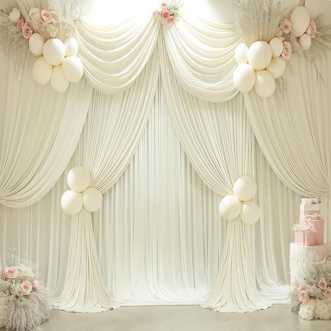 Ivory Backdrop Curtain 10 Panels-Wrinkle-Free Ivory Curtains Polyester Photography Drapes for Wedding Party Baby Shower Photo Background Decorations- 40 X10FT
