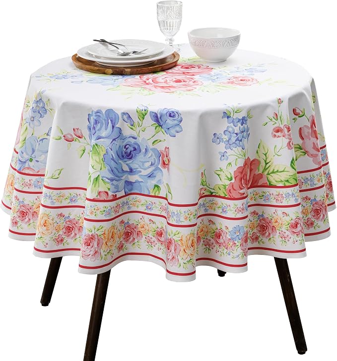 Maison d' Hermine Table Cloth Round Table 100% Cotton 69 Round Inches Tablecloth Reusable Decorative for Dining Kitchen Room Farmhouse Party Home Hotel Restaurant Spring Summer - Vintage Floral