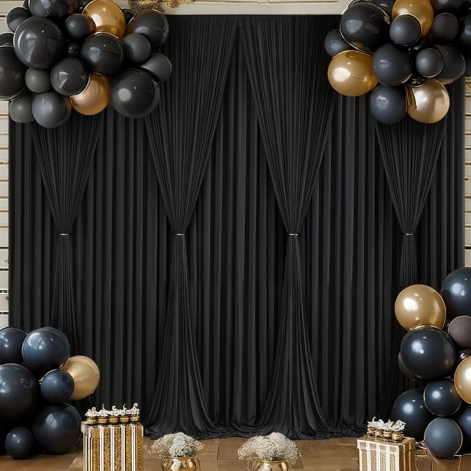 Black Backdrop Curtain 8 Panels-Wrinkle-Free Black Curtains Polyester Photography Drapes for Wedding Birthday Party Photo Background Backdrop Stand- 32 X10FT