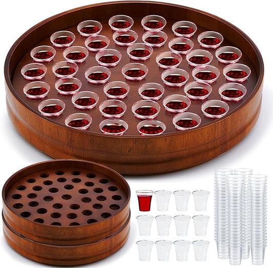 Zhehao 2 Pcs Wood Communion Trays for Churches Set Church Supplies Plates for Church with Disposable Cups(Rubber Wood)