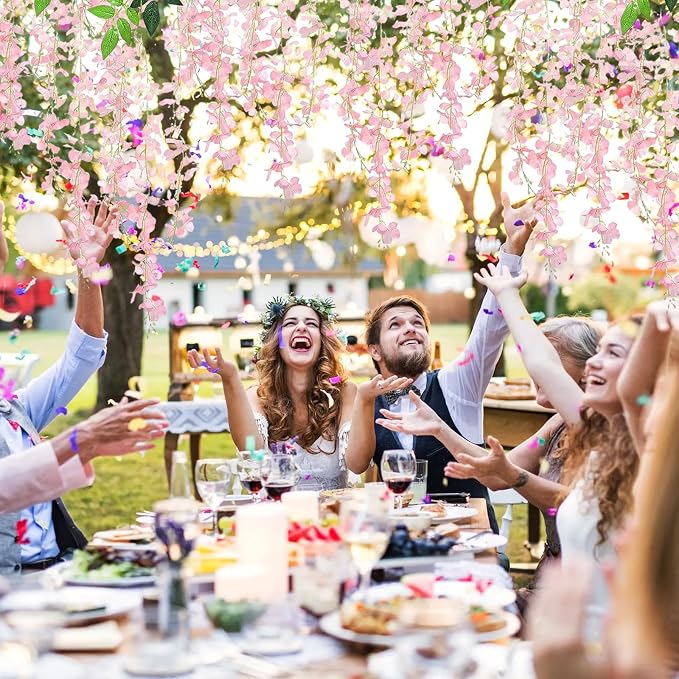 12 Pack Light Pink Wisteria Hanging Flowers, 3.44 Ft Fake Hanging Flowers, Artificial Wisteria Garland Vines for Wedding Room Backdrop Outdoor Patio Garden Decoration