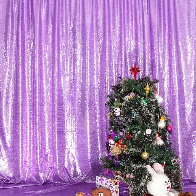 SquarePie 7x7ft Lavender Sequin Backdrop for Photography, Satin-Backed Real Sequin Curtain, Enhanced Coverage Shimmering Background with 4" Rod Pocket for Wedding, Birthday, Party Decor, 1 Panel