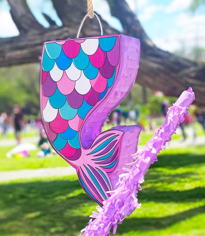 Jergrim Mermaid Piñata Tail For Birthday Girl Decorations, Small 4 Piece Set, Great For Sea Mermaid Party Mermaid Birthday Decorations, Ocean Sirenita Theme Party Supplies Fits Piñata Candy/Favors