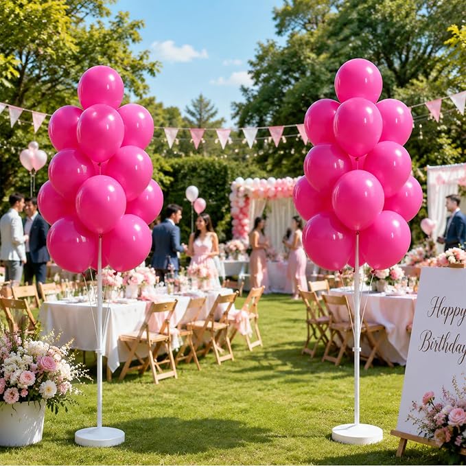 Balloon Column Kit for Floor - Set of 2, Balloon Tower Backdrop Decoration with Stand, Base and Pole for Wedding, Baby Shower, Birthday Party, or Bachelorette Parties (Rose Pink)