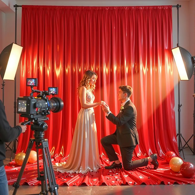 Red Glitter Backdrop Curtains - 10x12FT Satin Photo Backdrop, Wrinkle-Free Shimmer Back Drop Cloth Shiny Drapes for Photobooth Wedding Birthday Parties Photoshoot Background Decorations