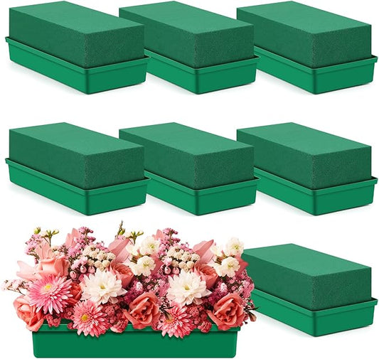 Teenyyou 8 Pack Large Size Floral Foam with Bowl 9.65" l x 4.65" W x 3" H Rectangle Wet Floral Foam Cage Blocks Flower Arrangements Supplies for Table Party Festival Flower Decor