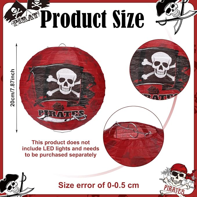 Panelee 12 Pcs Pirate Theme Paper Lanterns Birthday Party Decorations 8 Inch Hanging Round Paper Lanterns for Halloween Party Decorations Holiday Indoor Outdoor Ceiling Ornament Supplies