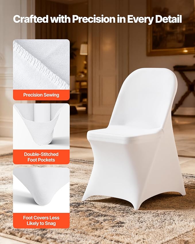 VEVOR Chair Covers, Polyester Spandex Chair Cover, Stretch Slipcovers for Wedding Party Dining Banquet Flat-Front Chair Covers (White-c, 32PCS)