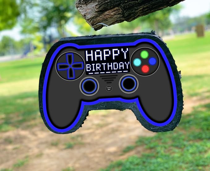 Jergrim Blue Video Game Controller Piñata (Small Stick Included) 17”x11”x 3” Perfect for Birthday Gamer Parties, Party Decor, Gaming theme parties and other Decorations