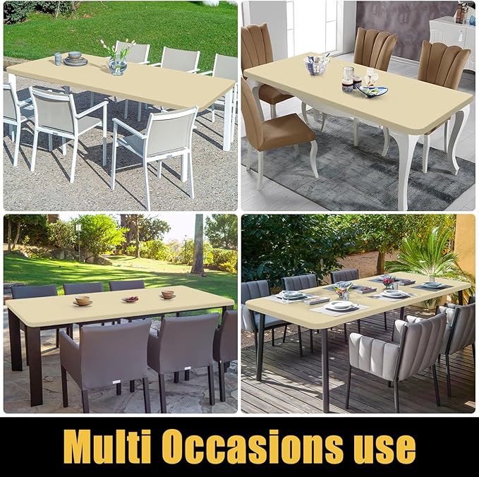 Smiry 4 Pack Rectangle Picnic Table Cloth, Waterproof Elastic Fitted Tablecloths, Washable Polyester Rectangular Patio Table Cover for Camping, Indoor and Outdoor (Champagne, 30"x72")