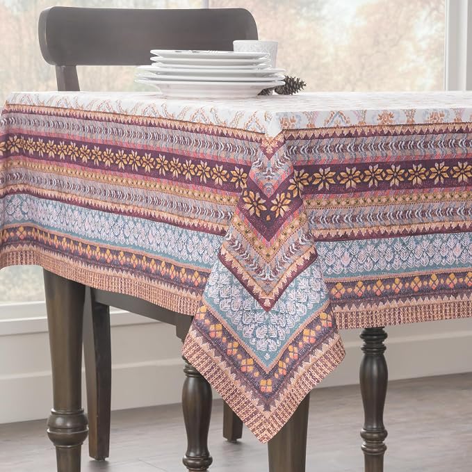 Maison d' Hermine Table Cloth Rectangle Table 100% Cotton 60 x 108 Inches Fall Tablecloth Reusable Everyday Use for Thanksgiving Christmas Decorations Dining Farmhouse Party (Fair Isle)