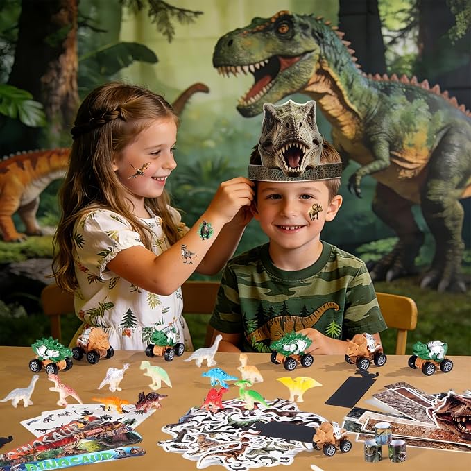 Vanblue 134 Pcs Dinosaur Party Favors Set Gift Prehistoric Dinosaur Birthday Decorations Classroom School Reward for Kids Prizes Forest Realistic Dino Headbands Goodie Bag Stuffers