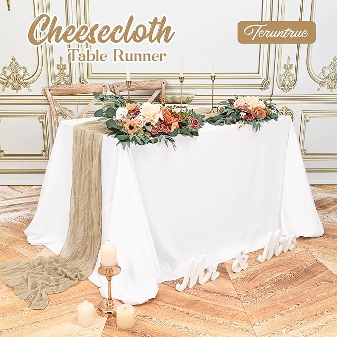 6 Pack Beige Table Runner 10FT Long Cheesecloth Table Runner Cheese Cloth Gauze for Wedding Party Birthday Decoration-Beige