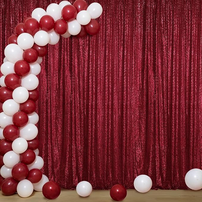 Sugargirl Burgundy Sequin Backdrop Curtain 4FTx8FT Glitter Burgundy Background Drapes Sparkle Photography Backdrop for Party Wedding Birthday Wall Decoration(1 Panel)
