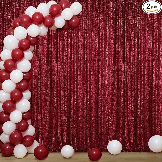 Sugargirl Burgundy Sequin Backdrop Curtain 4FTx8FT Glitter Burgundy Background Drapes Sparkle Photography Backdrop for Party Wedding Birthday Wall Decoration(2 Panels)