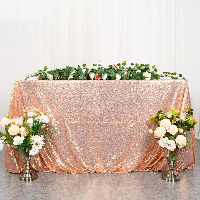 ShiDianYi Sequin Tablecloth 60x102-Inch,Rose Gold Tablecloth Elegant Shimmer Tablecloth for Parties Wedding Tablecloth Square Table Linens, Sparkly Table Cloth/Overlay