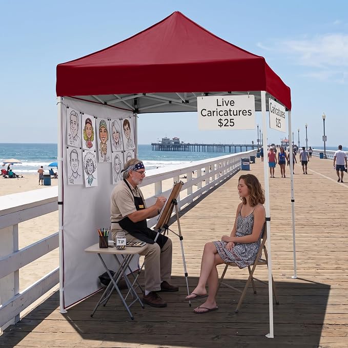 EAGLE PEAK Pop up Canopy 5x5, Outdoor Portable Canopy Tent with One Removable Sunwall, Carry Bag Included, Burgundy