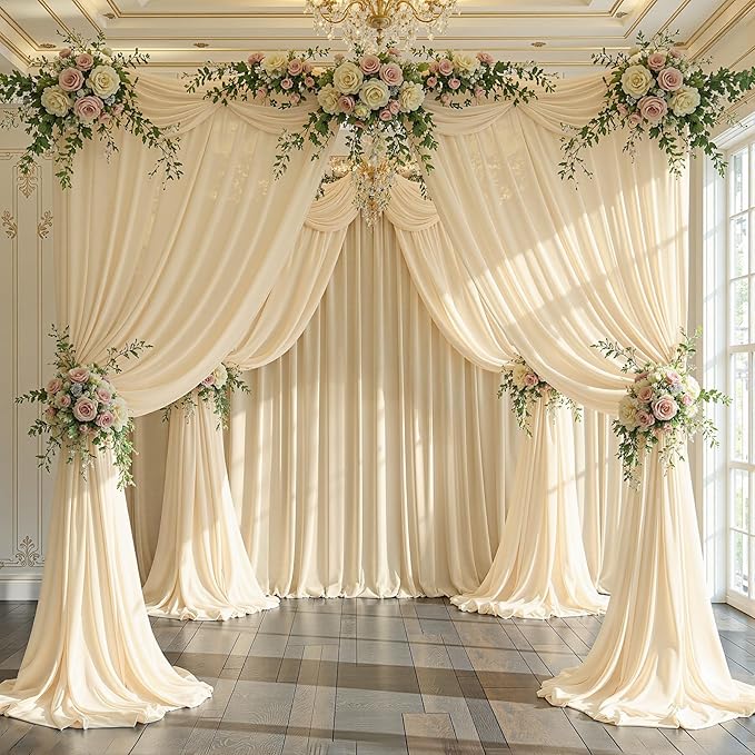 20ft x 10ft Champagne Backdrop Curtains, Wrinkle-Free Sheer Chiffon Fabric Photo Backdrop Drapes for Wedding Arch Party Ceremony Stage Photography Decorations