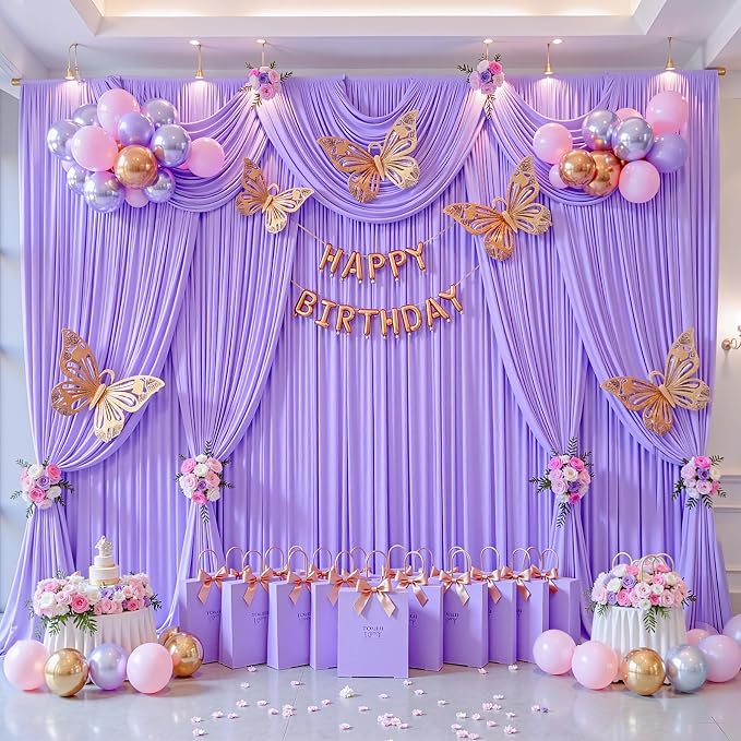 30x8ft Lavender Photo Backdrop Curtains for Parties Baby Shower Light Purple Wrinkle Free Polyester Photoshoot Curtains Drapes Backdrop for Girls Birthday Party Wedding Background 6 Panels 5x8FT