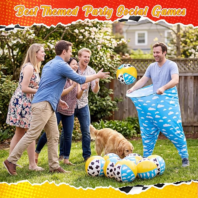 26 Pcs Granny Pants Outdoor Game Set, 4 Giant Pants with 20 Bouncy Balls & 2 Pumps Yard Funny Toss Relay Backyard Game for Adults Family Beach Party Favor