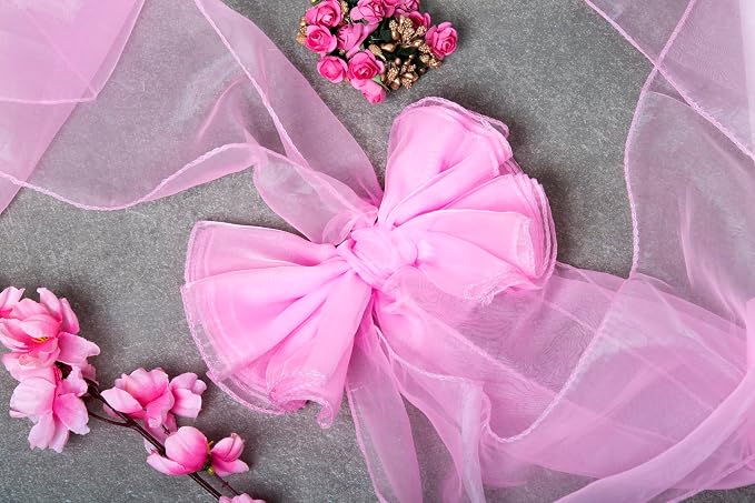 MDS® Pack of 25 Organza Chair Sashes for Wedding Decoration, Reusable Sheer Chair Bows for Banquet Chair Cover, Reception, Bridal Shower, Baby Shower, Birthday Party & Special Events - Pink