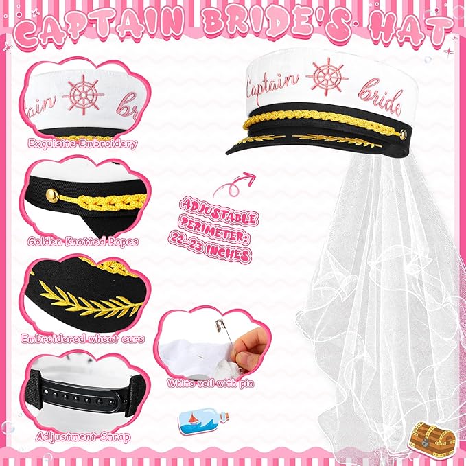 JaGely Bride Captain Hat with Veil, Bachelorette Sash & Sunglasses for Bridal Shower Bachelorette Party Decor Accessories(in My Bride Era)