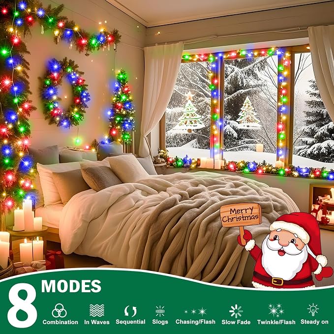 SAUIRS 400FT 1000 LED Christmas Lights Outdoor String Lights with 8 Modes Timer Waterproof Fairy Light Plug in for Outside Indoor Party Xmas Palm Tree Yard Wedding Decorations(Multicolor)