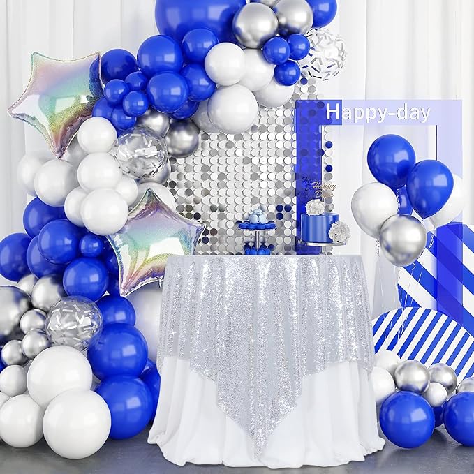 Poise3EHome Silver Sequin Tablecloth 90×90 Inch Square Sequin Fabric Table Cover Overlay for Christmas Baby Shower Birthday Party Wedding Holiday Cake Table Decoration