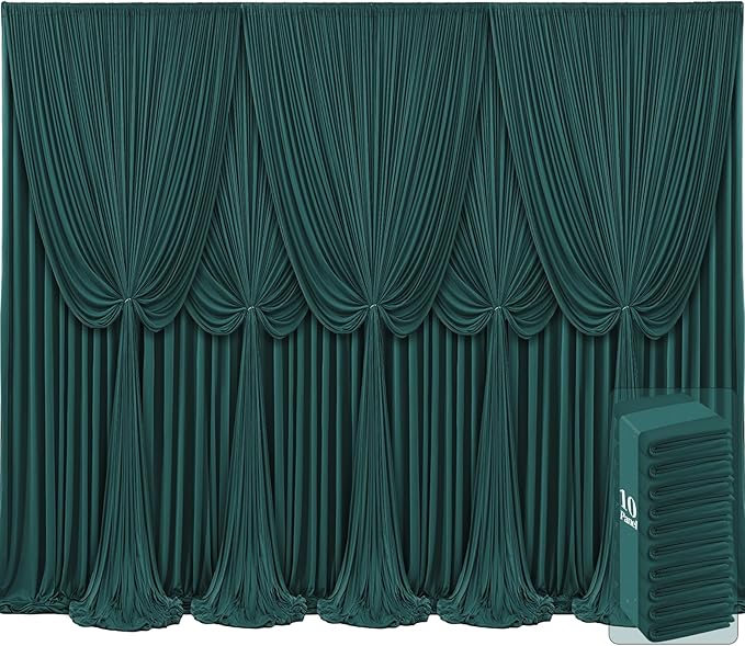 10 Panels Hunter Green Backdrop Curtains for Wedding Party Wrinkle Free Backdrops Curtain Drapes Fabric Decorations Photo Back Drop Cloth for Baby Shower Photography Stage Reception 50ft(W) x 12ft(H)