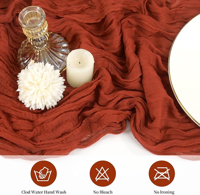 20 Pack Cheesecloth Table Runner 17 x 108 inch Long Boho Gauze Table Runners Semi Sheer Table Runner for Wedding Decor, Baby Shower, Birthday Party, Banquet (Terracotta)