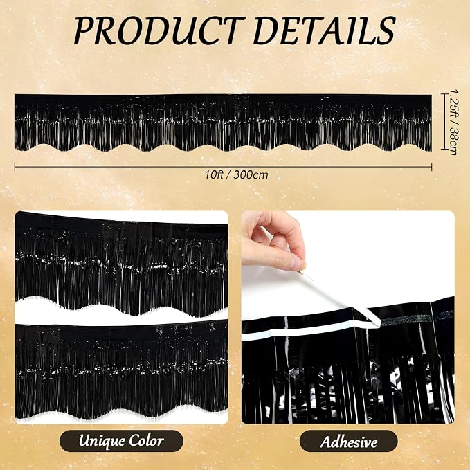 LOLStar Black Foil Fringe Tinsel Garland, Tinsel Streamers Banner, 6 Pack | 60Ft Tinsel Streamers, Shiny Black Wall Hanging Tinsel Fringe Banners for Bachelorette, Halloween, New Year Party Decor